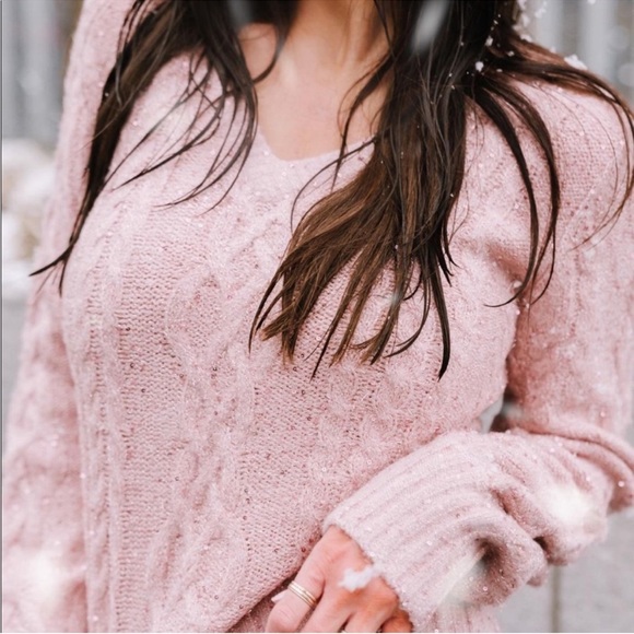 Rachel Parcell Sweaters - Rachel Parcell Sweater V Neck Cable Knit Sequin Metallic Rose Gold Pink XL